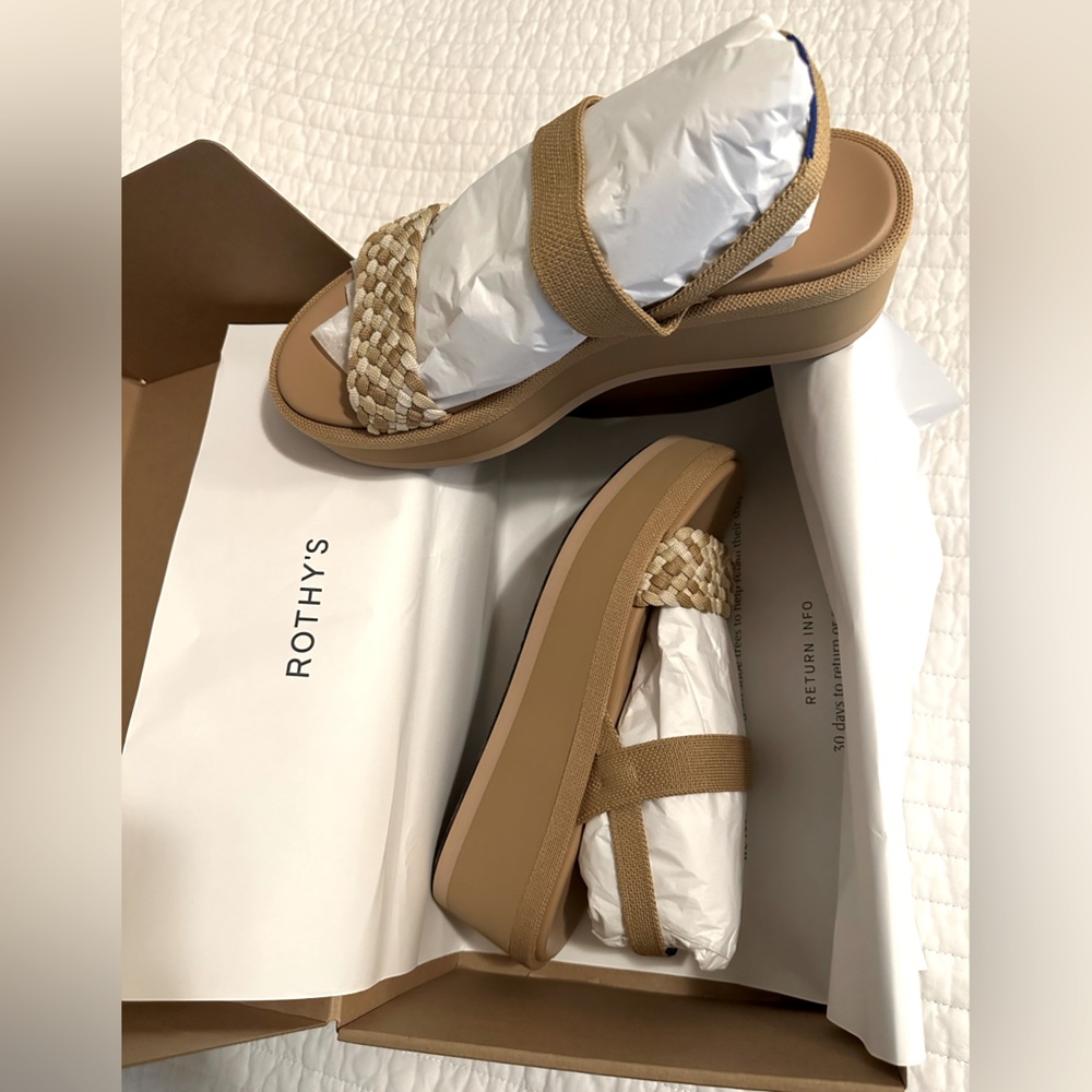 Rothy's Tan and Cream Wedge Sandals (Brand New)
